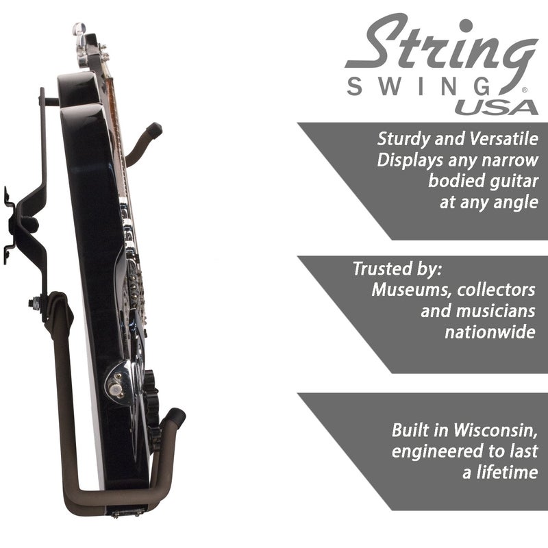 String Swing حامل جيتار كهربائي أفقي من نوع ستراينغ سوينغ للجيتارات الصلبة، المجوفة ونصف المجوفة. تركيب على الحائط. حتى 15 رطل (BCC151-N-FW) - Image 5